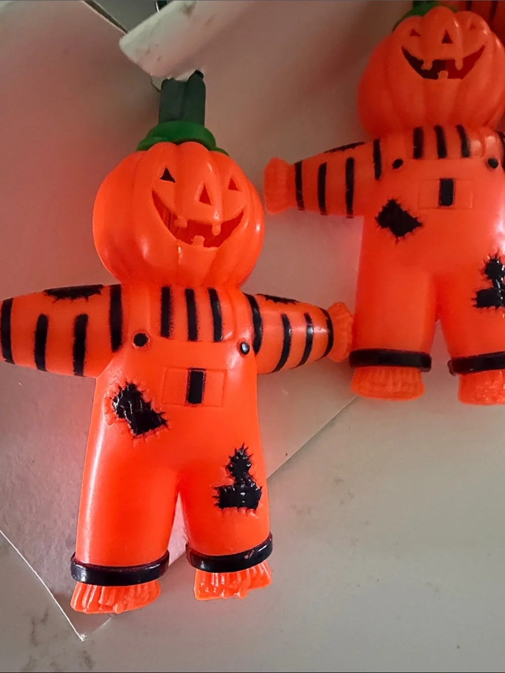 Vintage 1970’s Orange Blow Mold Pumpkin Scarecrow String Lights